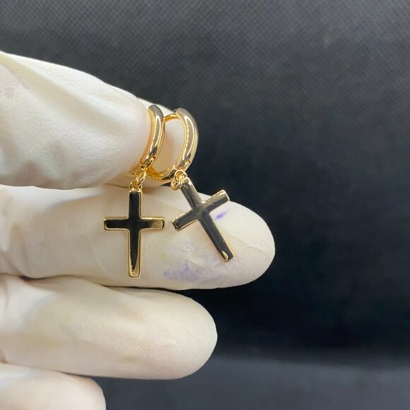 14K Gold Cross Earrings - Picture 5 of 5